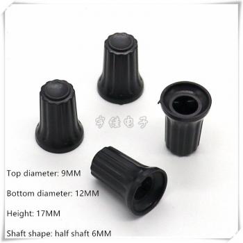 Perilla de control negro de plástico, para potenciómetro y codificador rotativo, compatible con eje D de 6MM, tamaño 12 × 17MM, 10 unidades