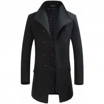 YOUTHUP Manteau Homme Hiver Trench-Coat Chaud Slim Fit Casual Long en Laine Noir S