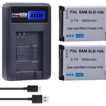 2Pcs SLB 10A Camera Battery + USB Charger for Samsung Models