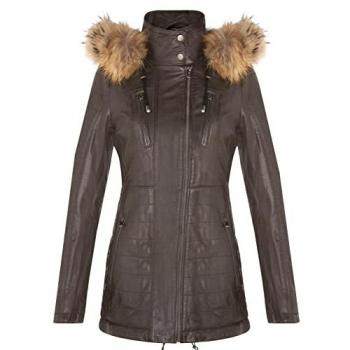 Infinity Women's Brown Quilted Leather Parka – Size 14 UK
