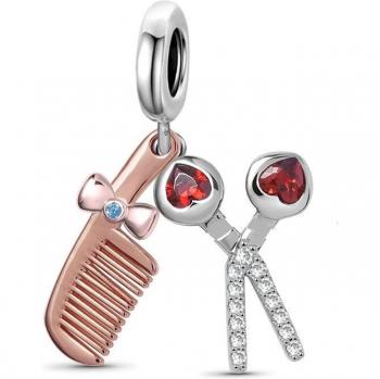 Charm Dangle met Kam, Schaar en Ballon in Zilver 925