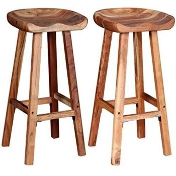 Arden Grace Ergonomic Solid Acacia Wood Bar Stools (Pair)
