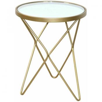 Médias 05129 : Table décorative, châssis tubulaire acier, verre doré, design moderne