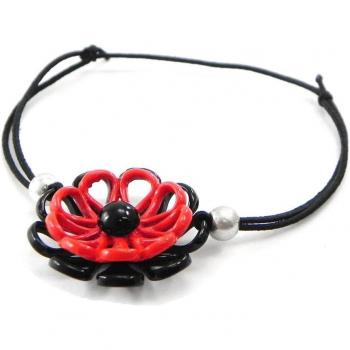 Bracelet Élégance Marguerite en Rouge et Noir