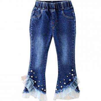 Faux Pearl Summer Denim Shorts with Elastic Waist
