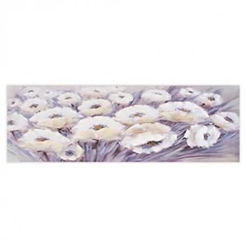 Cuadro decorativo de flores blancas y grises fotoimpreso sobre lienzo de 150x50 cm para cabecero y decoración de dormitorios modernos