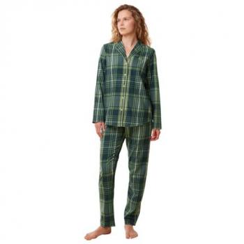 Triumph Pyjama Boyfriend PW X Checks 10216554 Grün Relaxed Fit 42 Damen