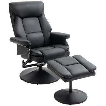 Ultra‑Soft PU Leather Swivel Reclining Chair with Ottoman – Dark