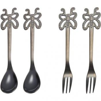 Juego Completo de Cubiertos Inoxidable: Tenedor, Cuchara y Taza en Forma de Mariposa