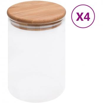 Bocaux 800 ml en Verre, Couvercles Bambou – Ensemble 4 pièces