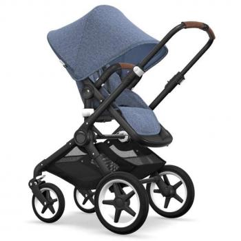 Bugaboo Fox 2‑Tone: Black Frame, Blue Melange Strap