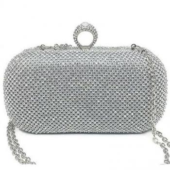 Ring‑Clasped Diamond Clutch, Double‑Sided, Silver