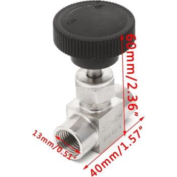 1/4 Nadelventil, Edelstahl, Innengewinde, Flusskontrolle, Druck bis 915 PSI