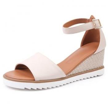 Cream Dusk Wide Fit Wedge Shoes with Buckle Ankle Strap (Women) – 8