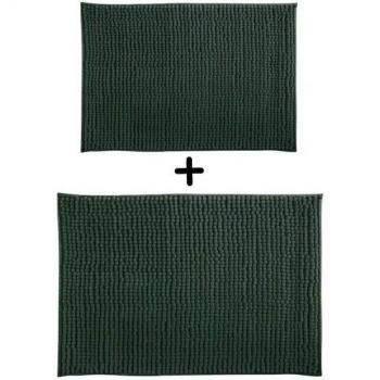 Alfombrillas de baño de microfibra 40x60 y 60x90 cm en verde oscuro