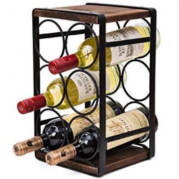 Wooden Rustic Wine Rack – Easy 6 Bottle Placement
