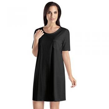 Hanro, Damen, Pyjama, Cotton Deluxe Nachthemd Kurzarm, Schwarz, (S)