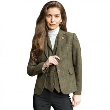 Infinity Leather Women's 2‑Piece Green Tweed Suit: Blazer + Waistcoat – S16