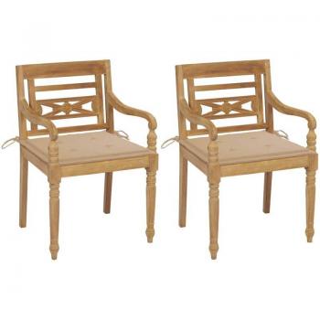 LUSSO CASADINO – Set di sedie Batavia 2 pezzi con cuscini beige in teak naturale
