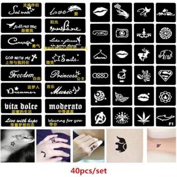 40pcs Glitter Tattoo Stencil Collection