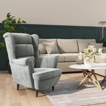Velvet Armchair in Light Grey