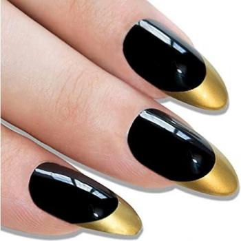 Black Bling Art Stiletto Fake Acrylic Nails – Full Cover Medium Tips UK