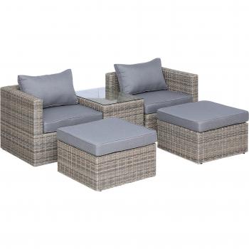 Outsunny 2 Seater Rattan Garden Sofa Set with Tall Glass Table