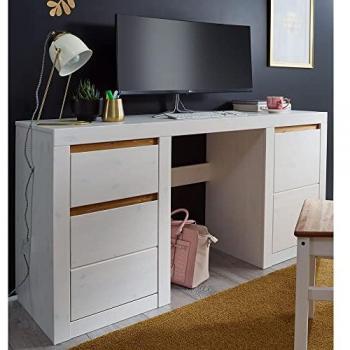 Massivholz Schreibtisch WILSON-69 in Kiefer, weiß, B/H/T: 155/75/49,5 cm