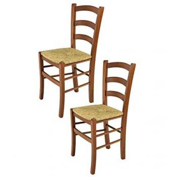 Set 2 Sedie Venice Tommychairs in Legno di Faggio Color Ciliegio con Seduta in Paglia