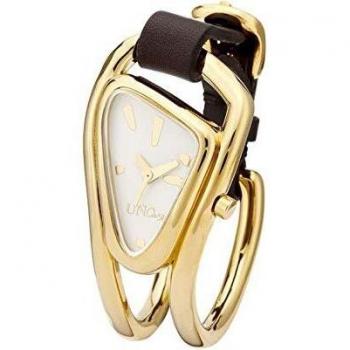 UNO DE 50 Reloj Señora Din Don Acabado Oro Esfera Blanca Correa cuero marron