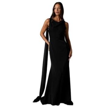 Luxury Black Cowl Back Maxi in Soft Crepe – Size 16