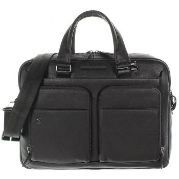 Piquadro Dark Brown Leather Laptop Bag for Unisex