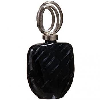 Schwarze Glasvase mit silbernen Metallakzenten, 23 x 13 x 41 cm