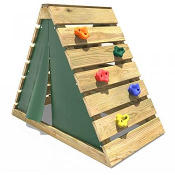 Green Mini Wooden Climbing Pyramid Adventure Playset with Climbing Wall and Secret Den