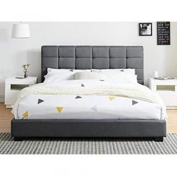 Tête de lit capitonnée Gris Foncé – Sommier latte 160x200 – Collection William