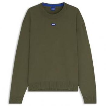 San Casey HUGO Blue Rundhalspullover in Dunkelgrün, locker geschnitten, mittiges Logo S (männlich)