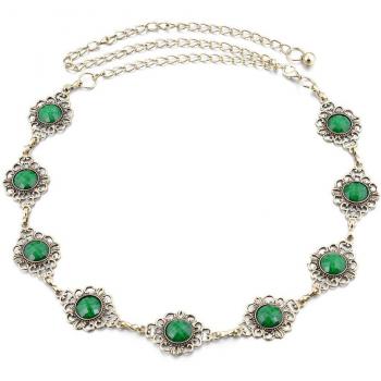 Cinturón de Cintura con Flores de Cristal y Gema Verde