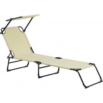 Plegable Tumbona 187 cm con Sombrilla Acero PVC Crema