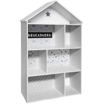 Scaffale per Bambini 7 Compartimenti Stile Casa Grigio e Bianco
