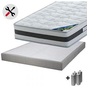 Pack Matelas 160x200 + Sommier Tapissier Démontable 2x20 Lattes Lin + Pieds Argent 15cm