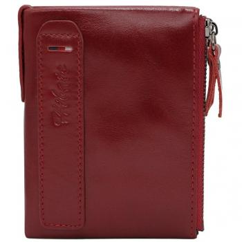Red RFID‑Safe Leather Wallet – Credit Cards & Coins