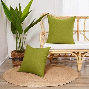 Plain Grass Linen Throw Pillow Covers – 55x55cm with Hidden Zipper, 2-Pack