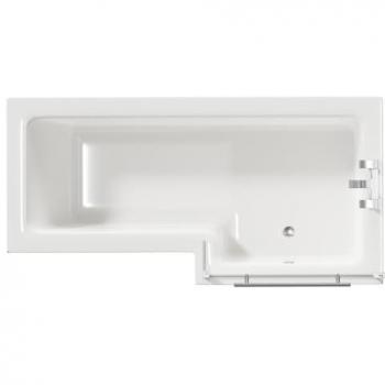 Loire 1700mm Right Hand L Shaped Shower Bath with Polished Chrome Towel Rail, Bath Screen, and Olive Green Front & End Bath Panels (Metal/MDF/Plastic)