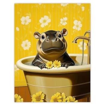 Bath-Time Pygmy Hippo Daisy Delight Canvas