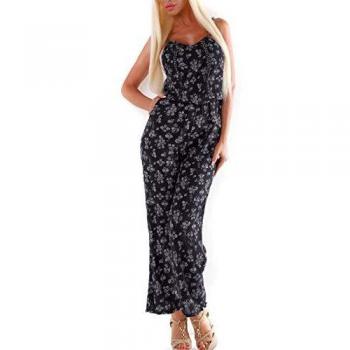 SJ Fashion Italien Blumenprint Sommer Overall Kordelträger Maxi Jumpsuit V-Ausschnitt Einheitsgröße