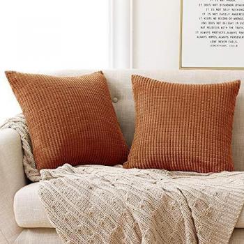 Deconovo Set of 2 Super Soft Corduroy Large Cushion Covers 55cm x 55cm, 22x22 Inches Grid Throw Pillowcases, Square Pillow Cases Cushion Covers for Sofa