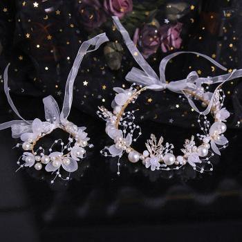 Gold Wedding Hair Accessories with Pink White Floral Design