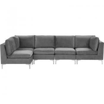 Canapé Modulable Angle Gris Velours – Evja, 5 Places