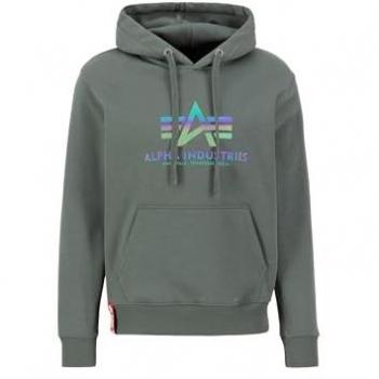 Alpha Industries Sweatshirt Herren, Basic Hoodie Rainbow Ref. Print, Größe M, grün
