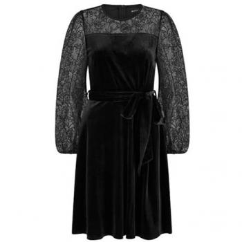 Gothic Velvet Skater Dress with Delicate Lace Sleeves